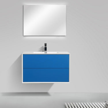 Eviva Vienna 36″ White Frame Wall Mount Bathroom Vanity w/ White Integrated Top Vanity Eviva Blue